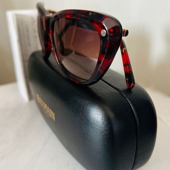 BALMAIN 56mm Modified Cat Eye Sunglasses, Polarized, Designer, Red Tortoise, NWT - Picture 9 of 17